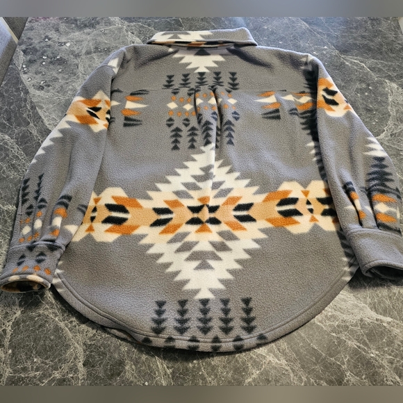 Women Southwestern Gray Brown White Black Patterned Jacket - Picture 15 of 15